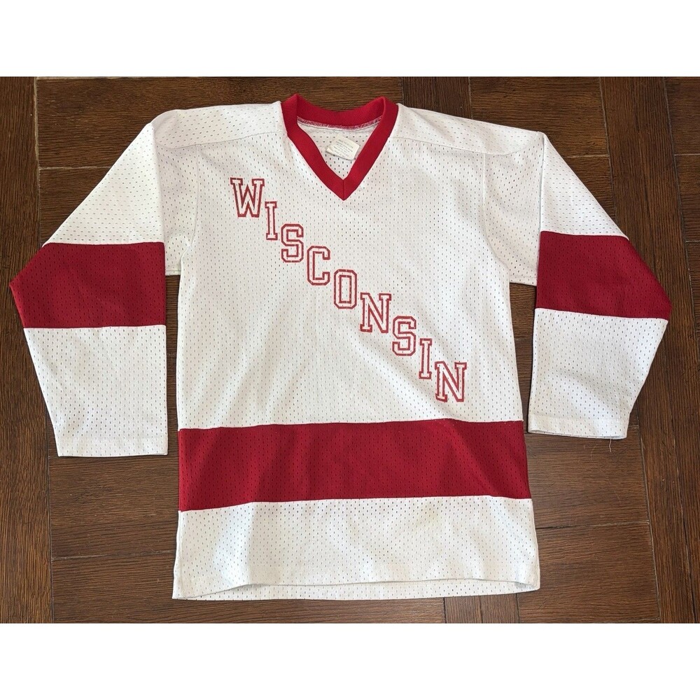 Vintage 80s Nor Tex Wisconsin Badgers Hockey Jersey Adult Small Vented